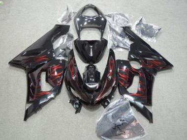 05-06 Schwarz rote Flamme Kawasaki ZX6R Motorrad Verkleidungen