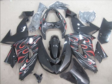 06-07 Schwarz Rot Weiß Flamme Ninja Kawasaki ZX10R Motorrad Verkleidung