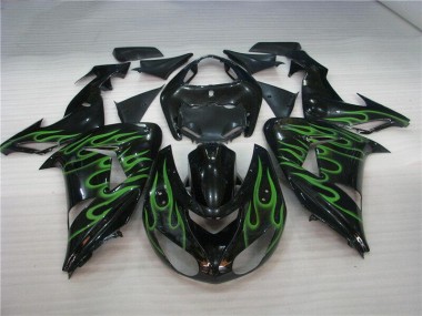 06-07 Schwarze grüne Flamme Kawasaki ZX10R Motorrad Verkleidung