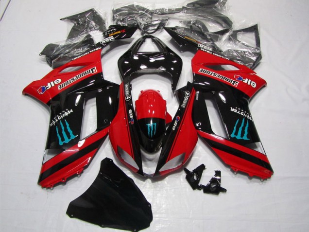 07-08 Rot Schwarz Monster Kawasaki ZX6R Motorrad Verkleidung